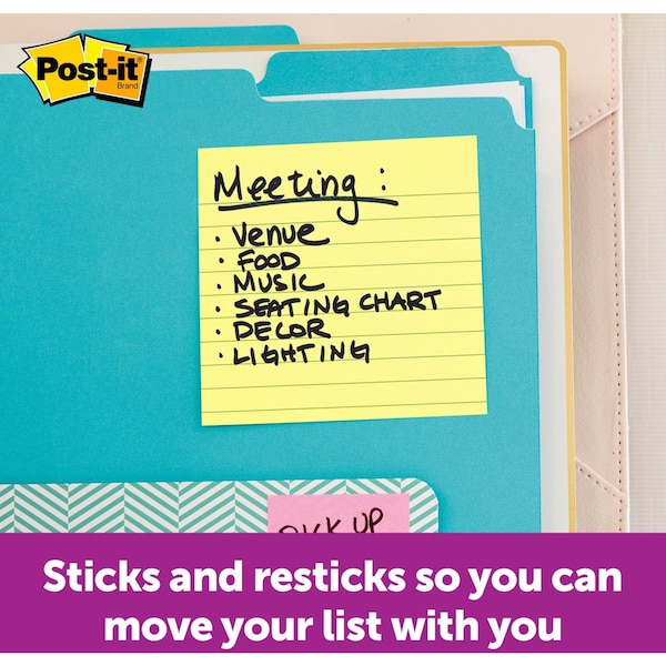 Super Sticky Notes,4x4 In.,Yellow,PK12