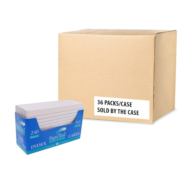 Case Of Index Cards 3x5, 240 Count Per Set, Ruled Paper, In Convent Tray Holder, Blank On Back