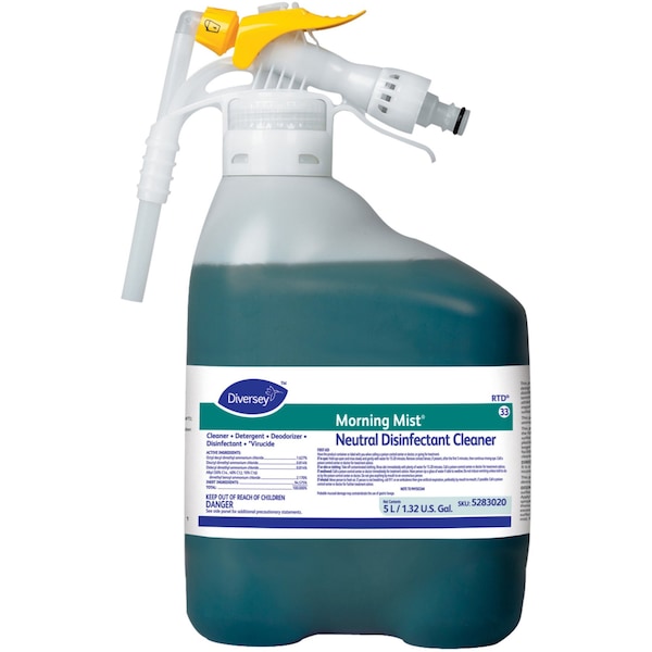 Neutral Disinfectant Cleaner Concentrate, 5L Hose End Sprayer, Unscented, Blue/Green