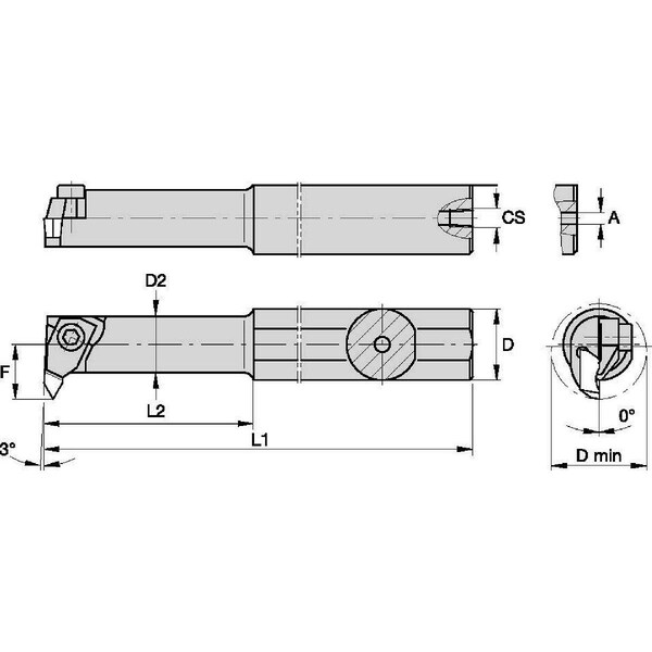 Indexable Thread Turning Tool Holder, 6 In L, Top Notch Insert Shape