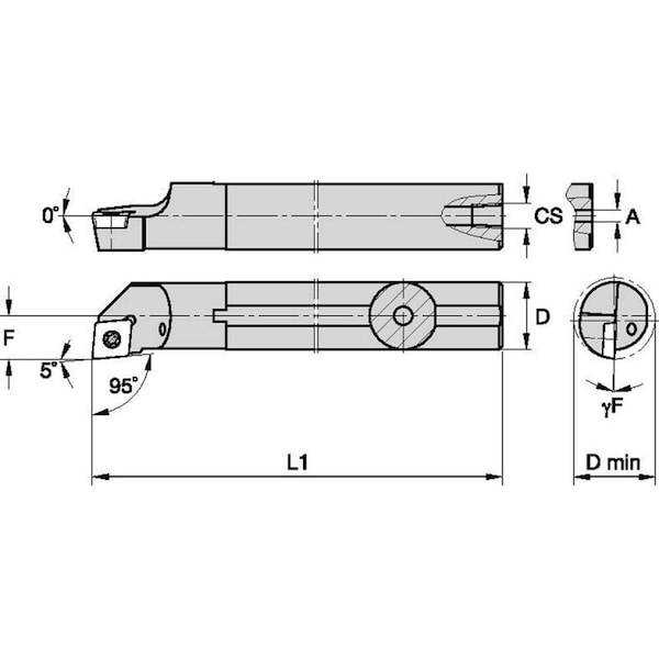 Indexable Boring Bar, A10KSCLPR06, 125.00mm L, High Speed Steel, 80 Degrees  Diamond Insert Shape