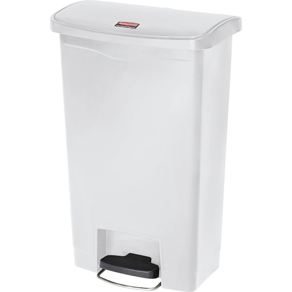 13 Gal Rectangular Trash Can, White, 17 3/4 In Dia, Step-On, Plastic