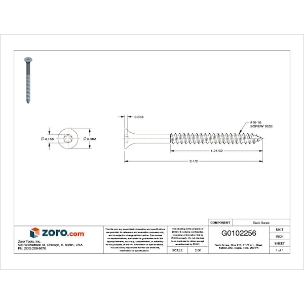 Deck Screw, #10 X 2-1/2 In, Steel, Flat Head, Torx Drive, 200 PK