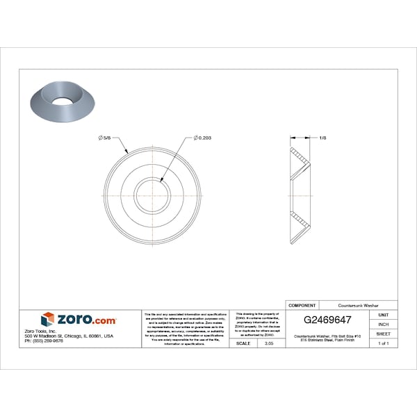 Countersunk Washer, Fits Bolt Size #10 316 Stainless Steel, Plain Finish