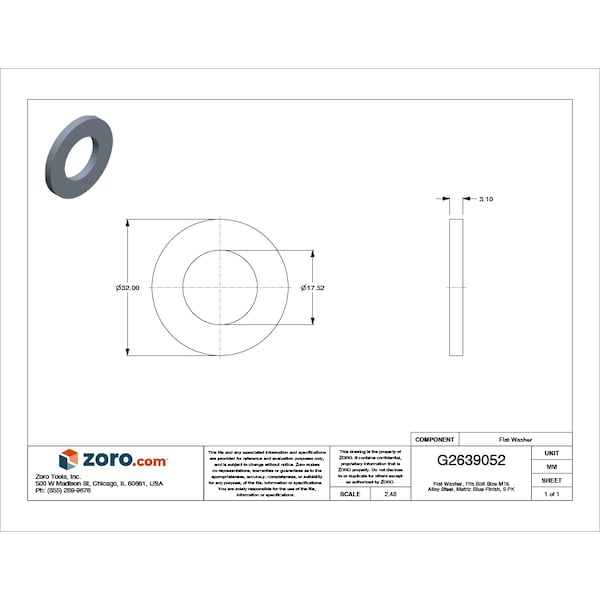 Flat Washer, Fits Bolt Size M16 ,Alloy Steel Plain Finish, 5 PK