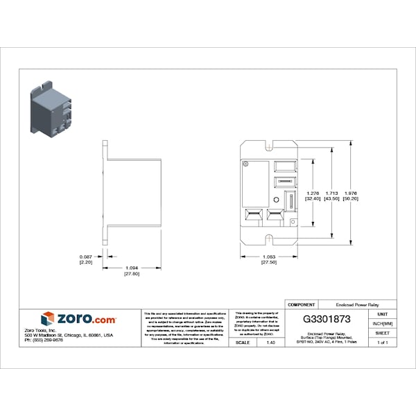 Enclosed Power Relay, Surface (Top Flange) Mounted, SPST-NO, 240V AC, 4 Pins, 1 Poles