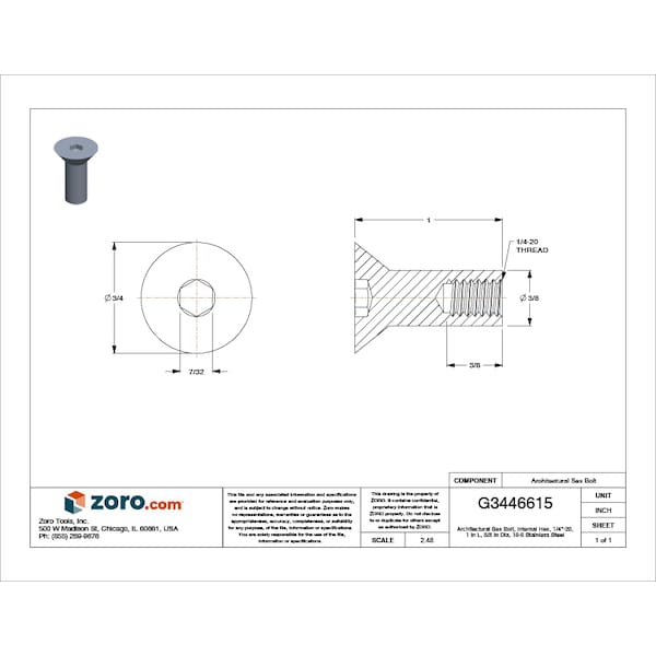 Arch Barrel, 1/4-20, 1 In Brl Lg, 3/8 In Brl Dia, 18-8 Stainless Steel Plain