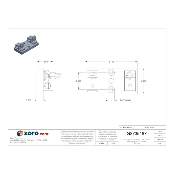 Open Fuse Block, J UL Class, 1 Poles, 101 To 200A Amp Range, 600V AC/DC Volt Rating