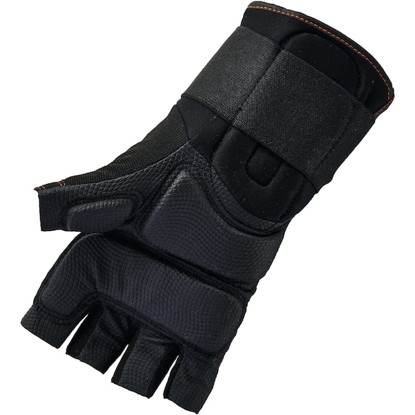 Half Finger Mechanics Impact Gloves, 2XL, Black, Padded