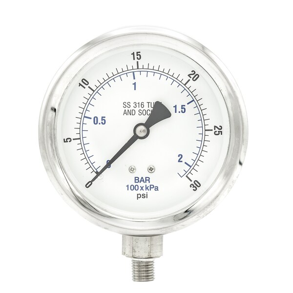 Gauge,4,0/30psi,1/4LM,SS