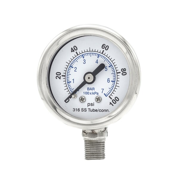 Gauge,1-1/2,0/100psi,1/8Low Mount,SS