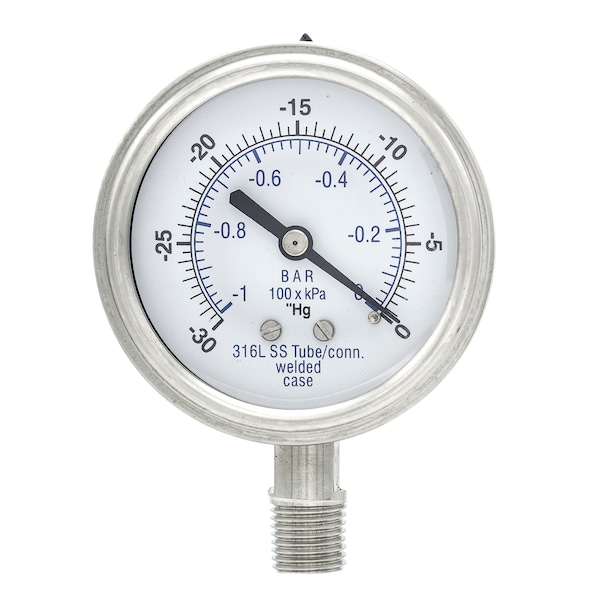 Gauge,2.5,30/0 VAC,1/4Low Mount,SS