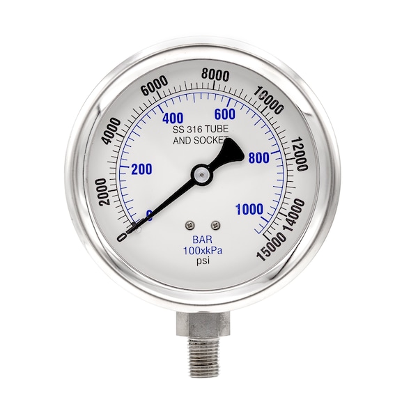 Gauge,4,0/15,000psi,1/4,LM,SS,LF