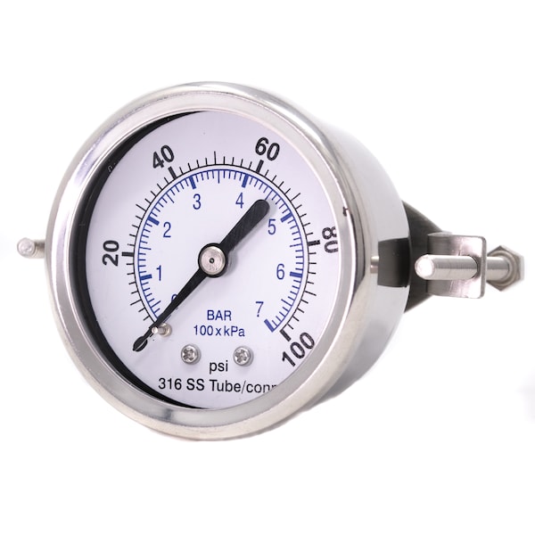 Gauge,2,0/100psi,1/4CBM,w/U-Clamp,SS