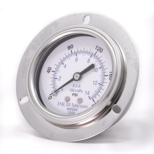 Gauge,2.5,0/200psi,1/4CBM,SS,FrntFlg