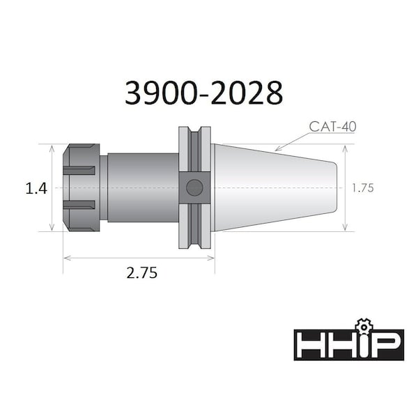 ER-20 CAT40 V-Flange Collet Chuck With 2.75 Gage Depth