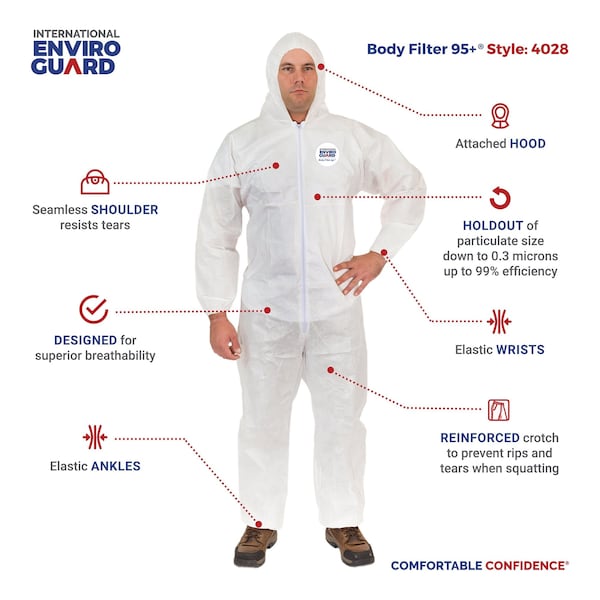 Hooded Disposable Coveralls,3XL,25 PK,White,Laminated Nonwoven,Zipper