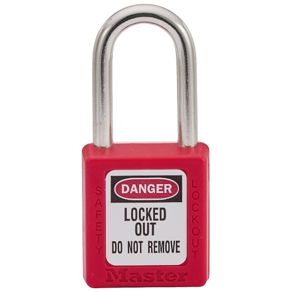 Lockout Padlock, Keyed Different, Thermoplastic, 1 1/2 In Shackle, Customizable Labels, Red