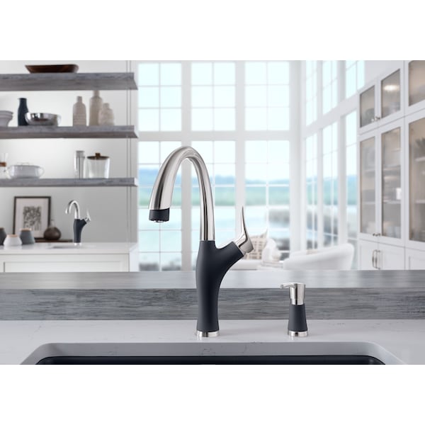 Artona Pull Down Dual Spray Kitchen Faucet 1.5 GPM - PVD Steel/Anthracite