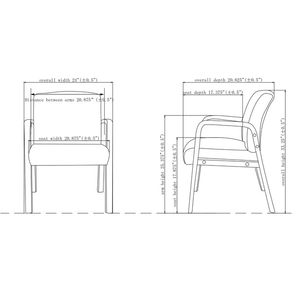 Guest Chair, 24 In W 25.6 L 33.3 H, Fixed, Leather Seat