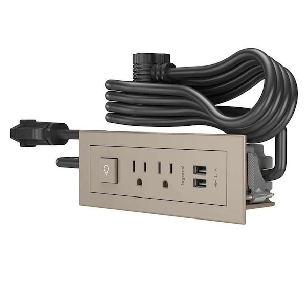 Power Unit,Nickel,2 Outlet,2 USB,1 Swtch