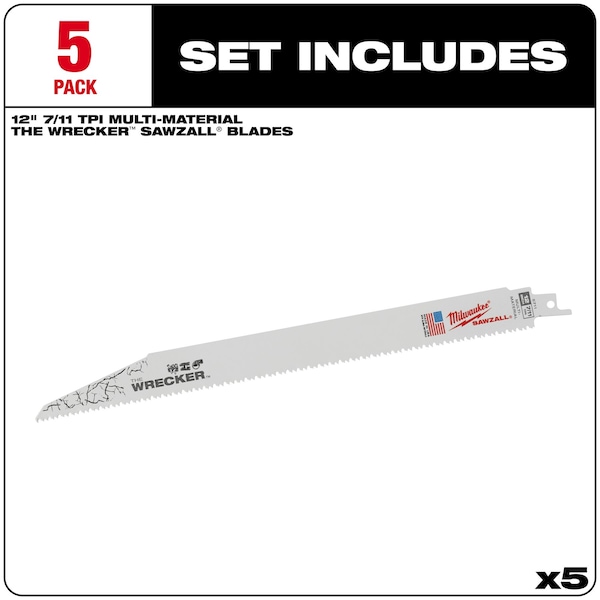 The WRECKER Multi-Material SAWZALL Blade 12 7/11TPI 5pk