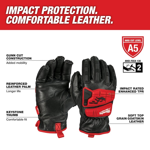 Impact Cut Level 5 Goatskin Leather Gloves - 2X-Large