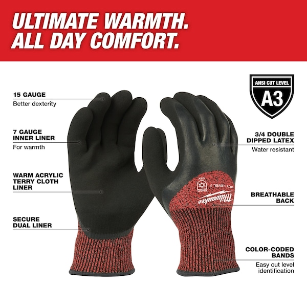 Cut Level 3 Winter Insulated Dipped Gloves - Small