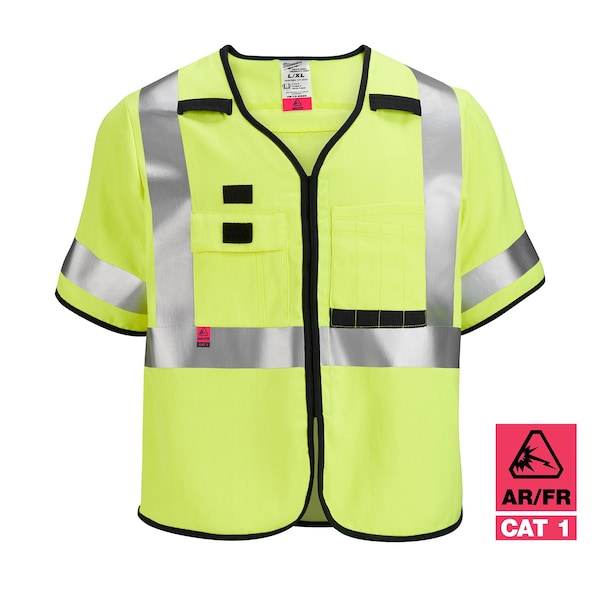 Arc-Rated/Flame-Resistant Cat 1 Class 3 High Visibility Yellow Safety Vest - Small/Medium
