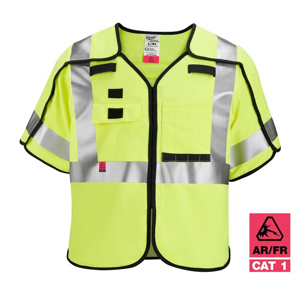 Arc-Rated/Flame-Resistant Cat 1 Class 3 ANSI And CSA Compliant Breakaway High Visibility Yellow Safety Vest - Small/Medium