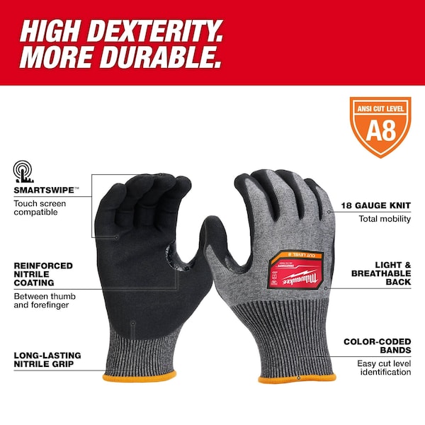 Cut Protection Dipped Gloves, A8 Cut Level, 18 Ga, S ( 7 )