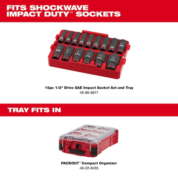 PACKOUT Organizer Tray For 15 Pc. SHOCKWAVE Impact Duty 1/2 In. Drive SAE Deep Well Sockets