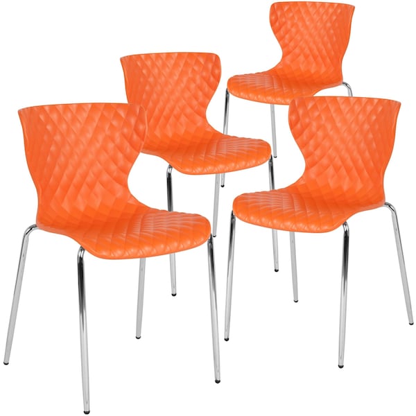 Lowell Contemporary Design Orange Plastic Stack Chair, PK4