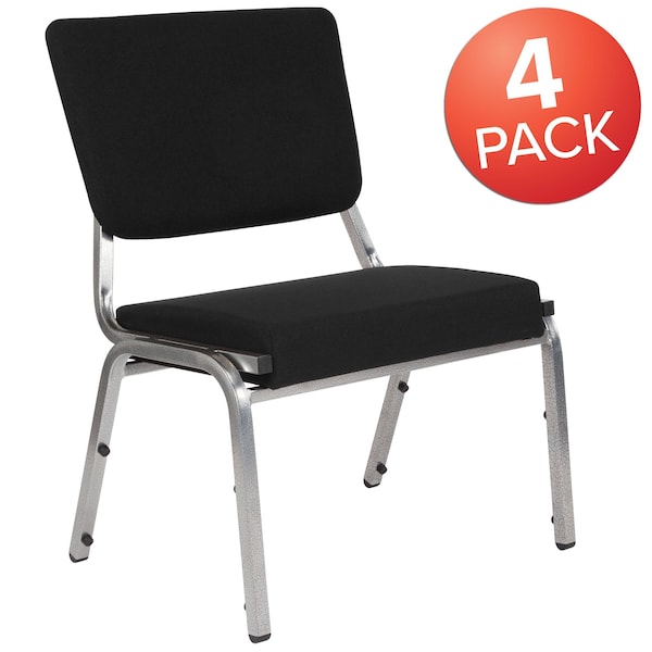 4 Pack HERCULES Series 1000 Lb. Rated Black Antimicrobial Fabric Bariatric Medical Reception Chair With 3/4 Panel Back