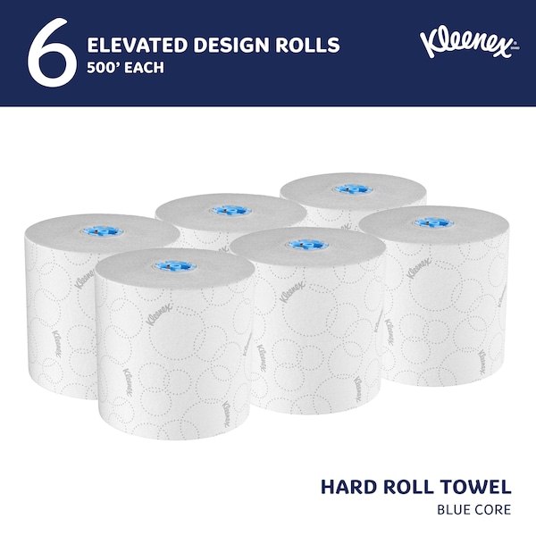 Hard Roll Paper Towels, 2-Ply, For Blue Core Dispensers, White, (500'/Roll, 6 Rolls/Case)