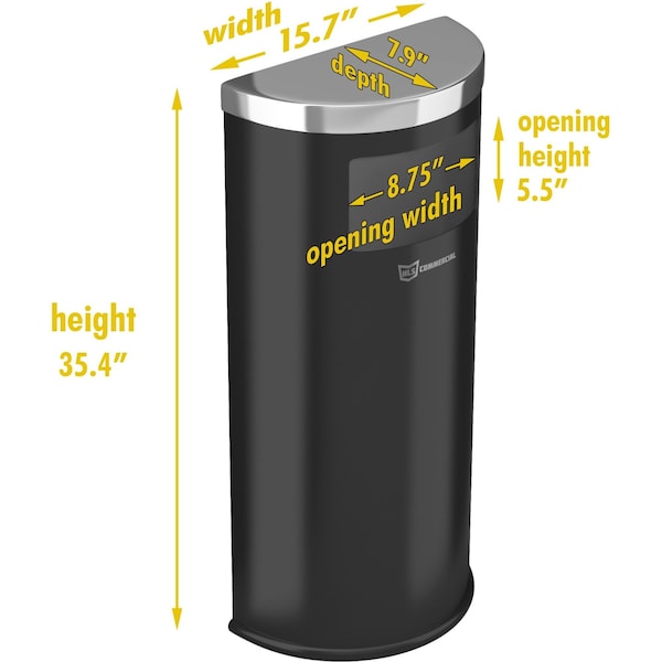 9 Gal Half-Round Trash Can, Silver, Stainless Steel