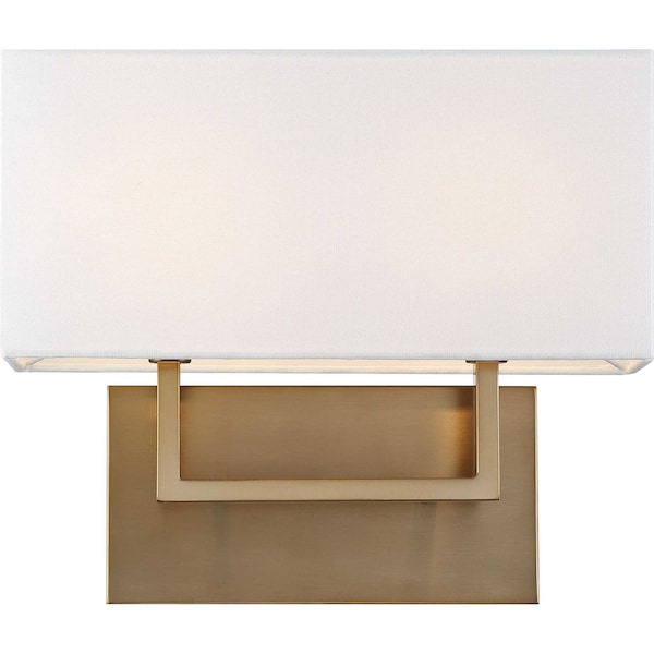 Tribeca 2-Light Vanity - Burnished Brass Finish With White Linen Shade