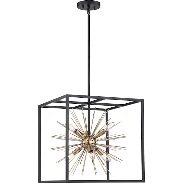 Spirefly 6-Light Pendant Fixture - Matte Black And Burnished Brass Finish