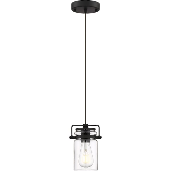 Antebellum 1-Light Mini Pendant Fixture - Matte Black Finish With Clear Glass