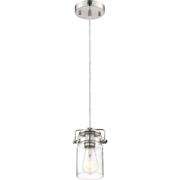 Antebellum 1-Light Mini Pendant Fixture - Polished Nickel With Clear Glass