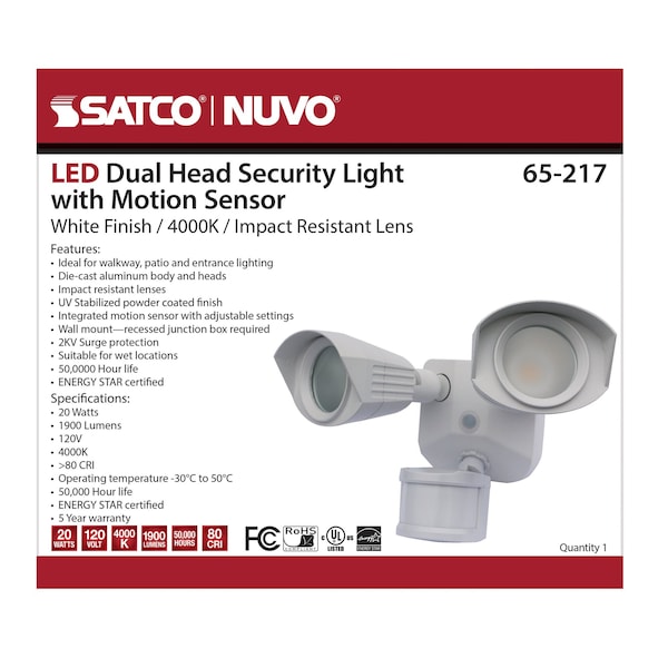 LED Security-Light - Dual Head - White Finish - 4000K - Motion Sensor