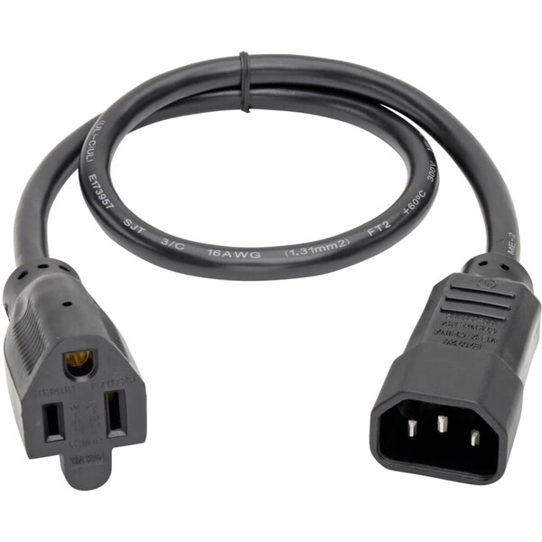 Power Cord, C14 To 5-15R, 10A, 18AWG, 2ft