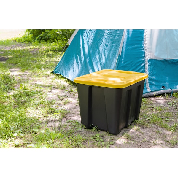Storage Tote With Snap Lid, Black/Yellow, Polyethylene, 22 1/2 In L, 17 1/2 In W, 16 1/2 In H
