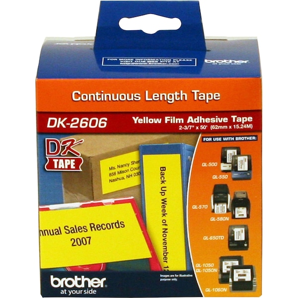 Adhesive Label Tape Cartridge 2-2/5 X 50 Ft., Black/Yellow