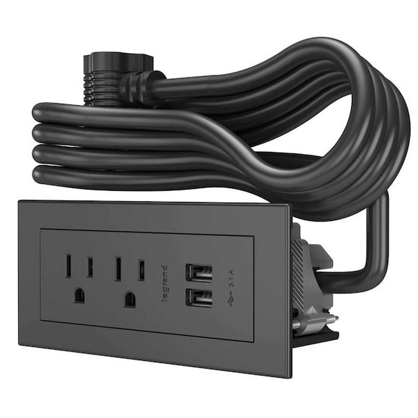 Power Unit,Black,2 Outlet,2 USB