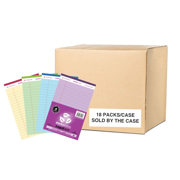 Case Of Recycled Colored Legal Writing Pads, Mini Sized 5x8, 40 Sheets/Pad, Assorted Colors
