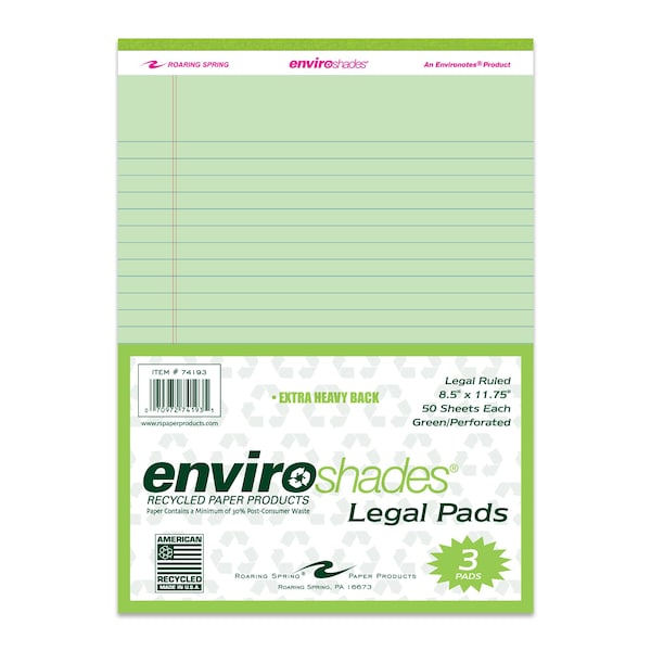 Enviroshades Recycled Legal Pads,,PK36