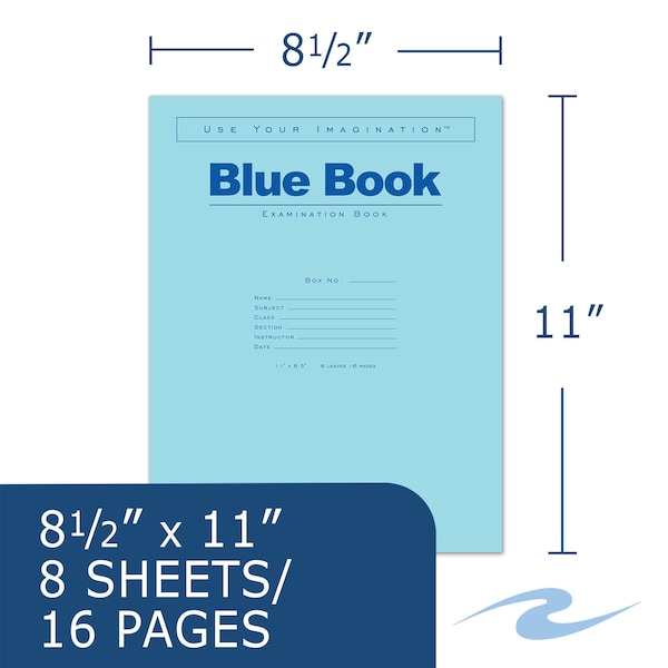 Case Of Exam Blue Books, 11 X 8.5, 8 Sheets/16 Pages, Wide Ruled With Margin