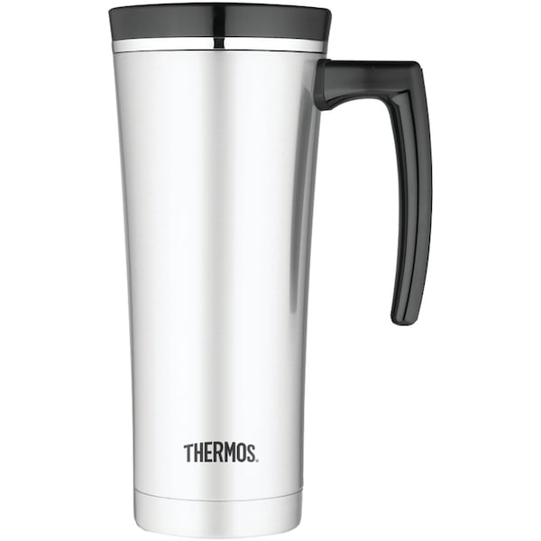 Sipp Stainless Steel Travel Mug,16 Oz.,Stainless Steel/Black