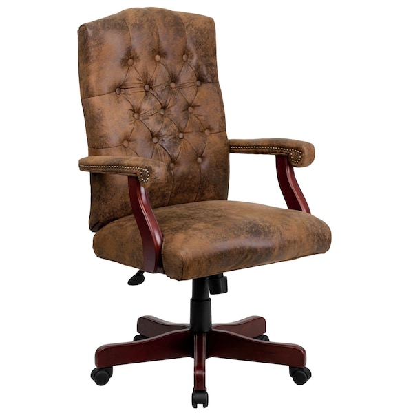 Executive Chair, 19-1/2 To 23 Height, Fixed Arms, Bomber Brown Microfiber
